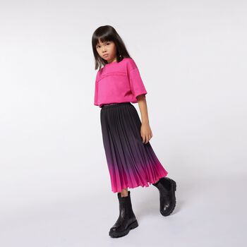 Girls Black & Pink Logo Pleated Skirt