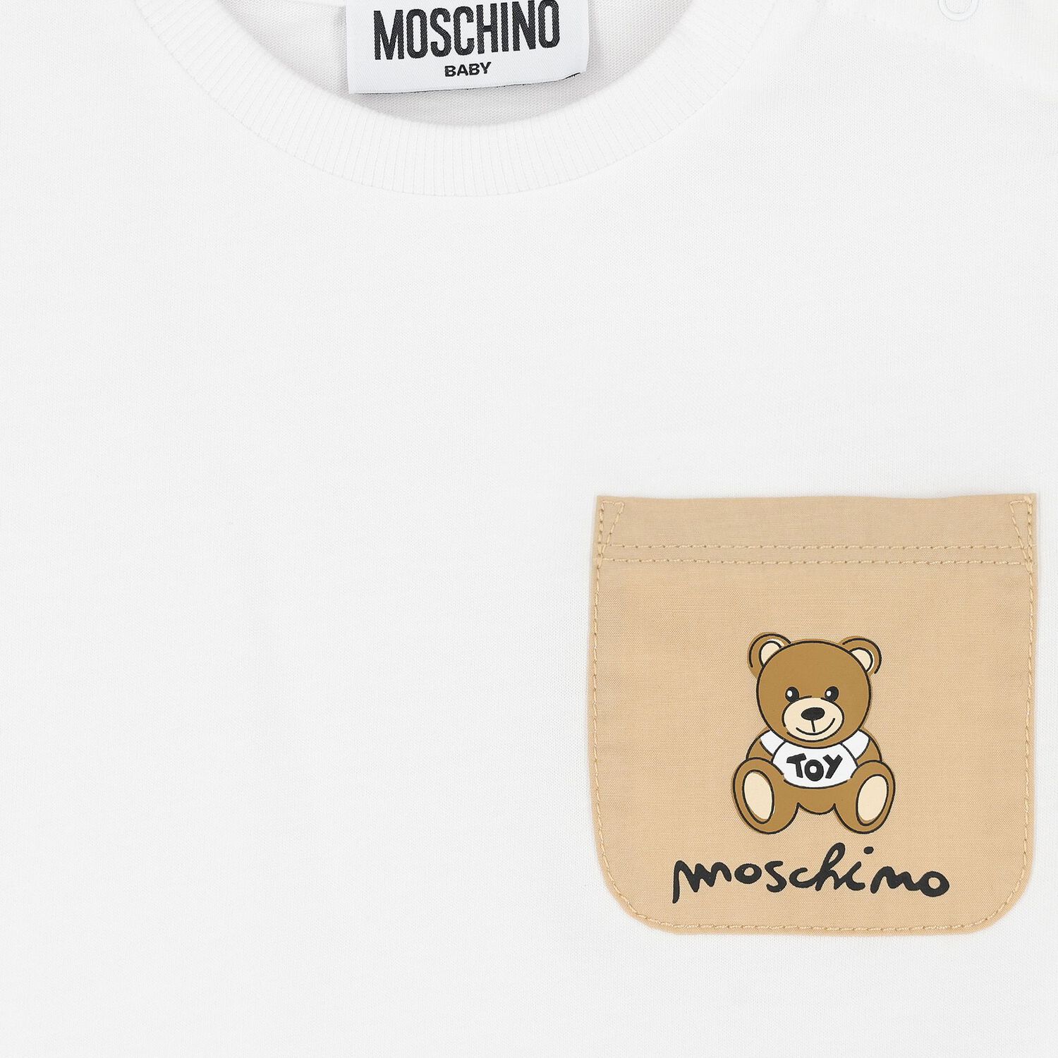 Younger Boys White & Beige Teddy Bear Logo Shorts Set, 1, hi-res