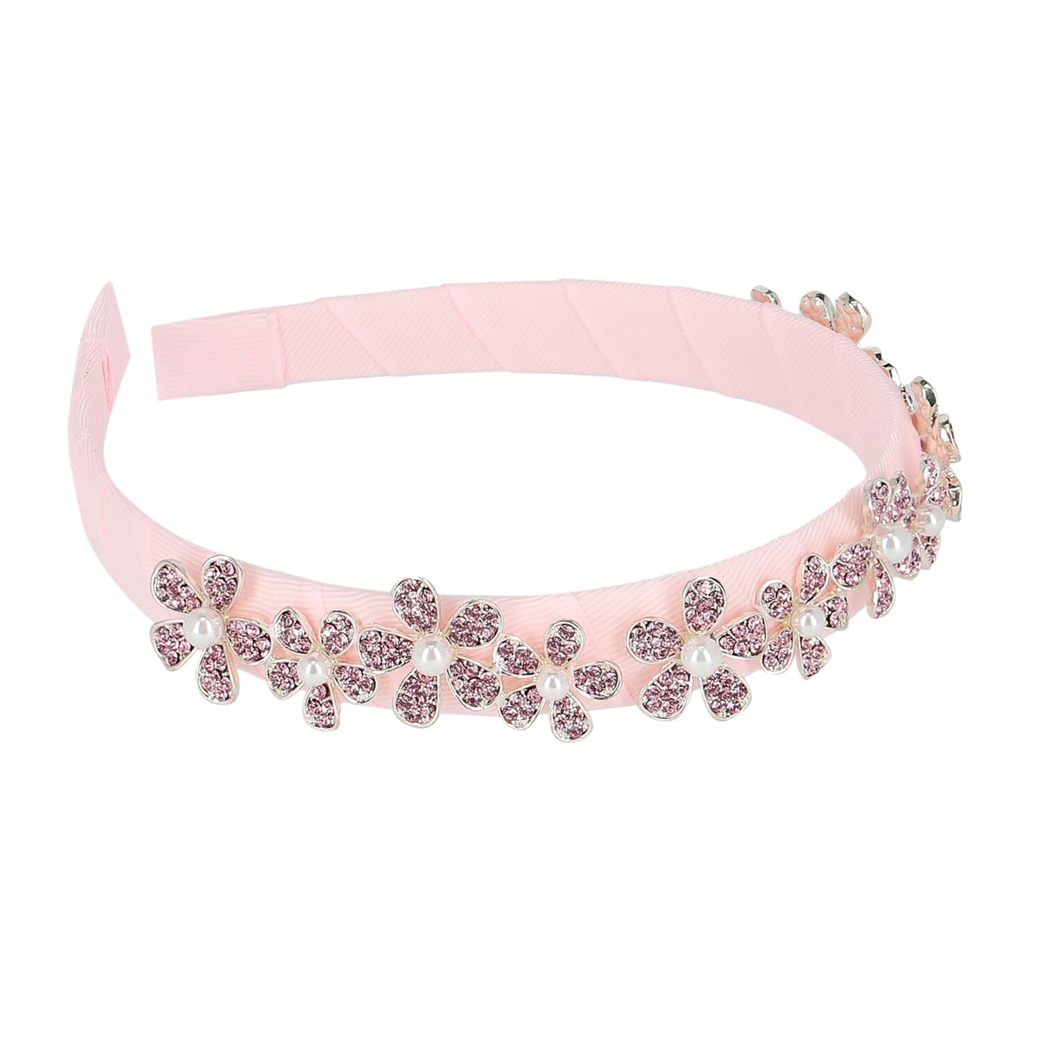 Girls Pink Velvet Embellished Headband, 1, hi-res image number null