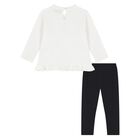 Younger Girls Ivory & Black Teddy Bear Leggings Set , 1, hi-res