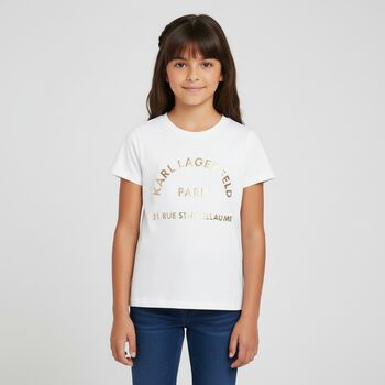 Girls White & Gold Logo T-Shirt, 1 Girls White & Gold Logo T-Shirt