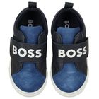 Boys Navy Blue Logo Trainers, 1, hi-res