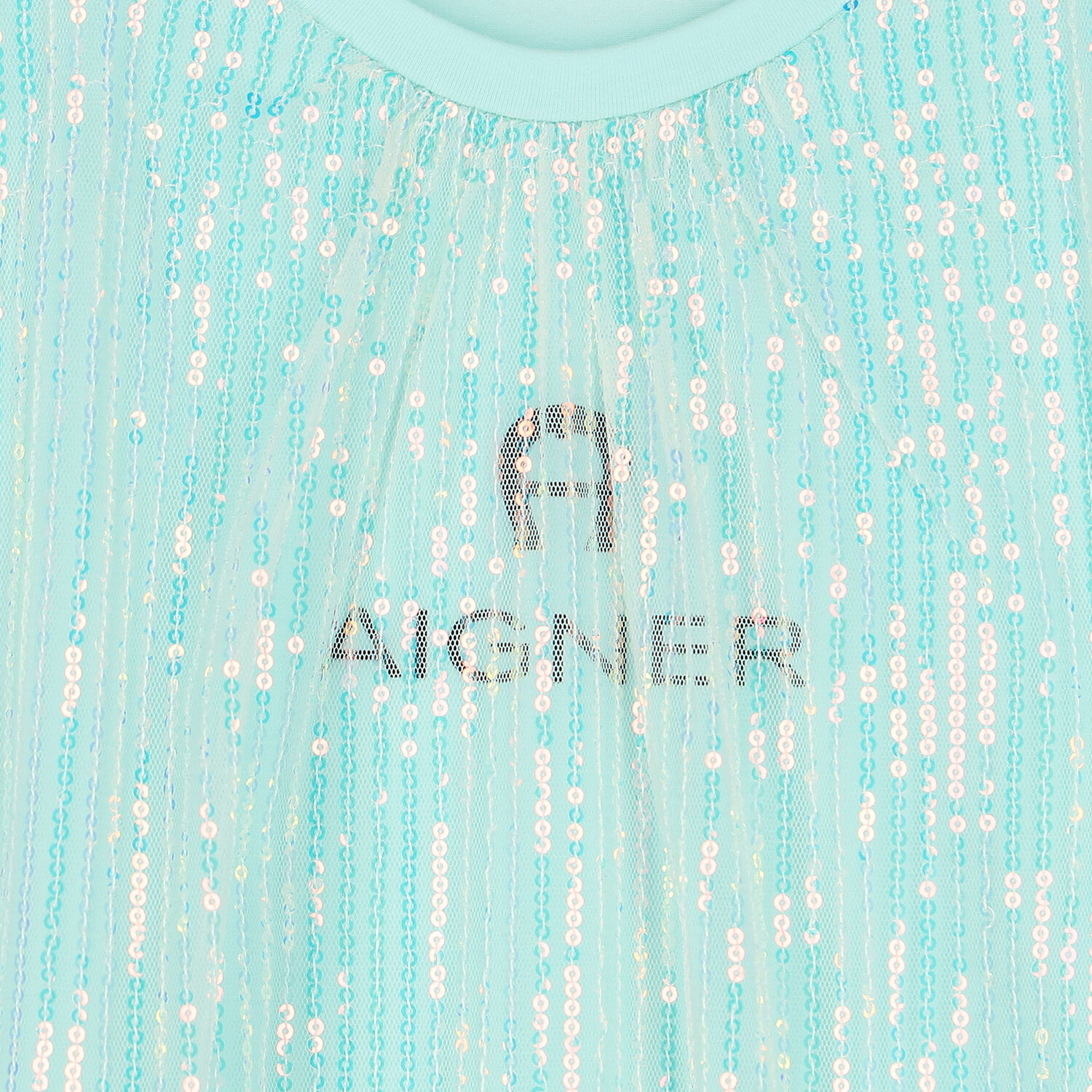Girls Aqua Sequin Logo Dress, 1, hi-res