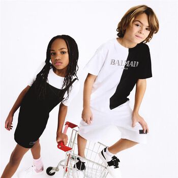 Boys White & Black Logo T-Shirt