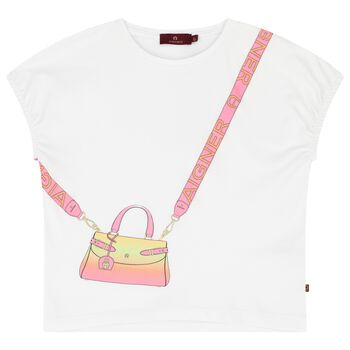 Girls White & Pink Bag T-Shirt