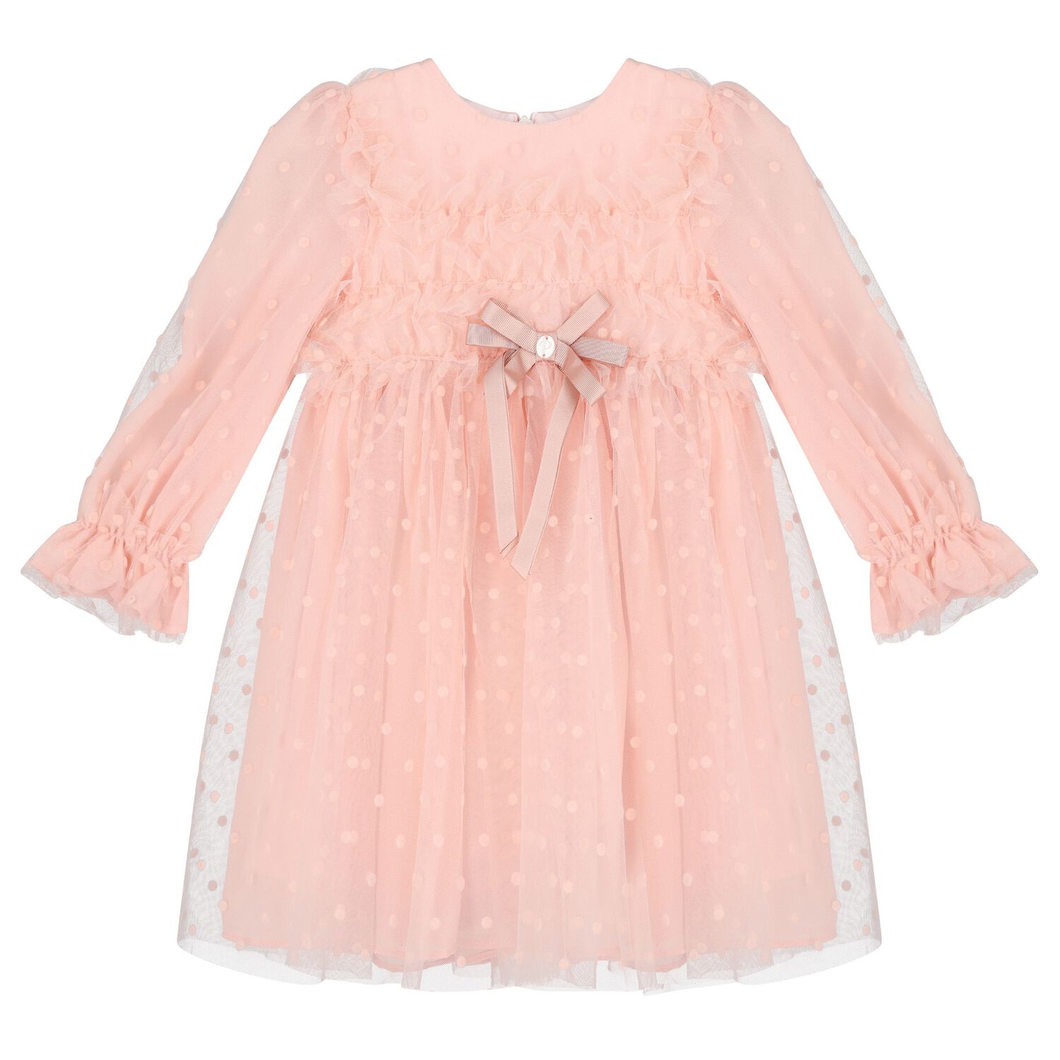 Younger Girls Pink Tulle Dress, 1, hi-res