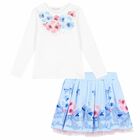 Girls White & Blue Floral Skirt Set, 1, hi-res