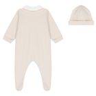 Beige Embroidered Teddy Bear Babygrow, 1, hi-res