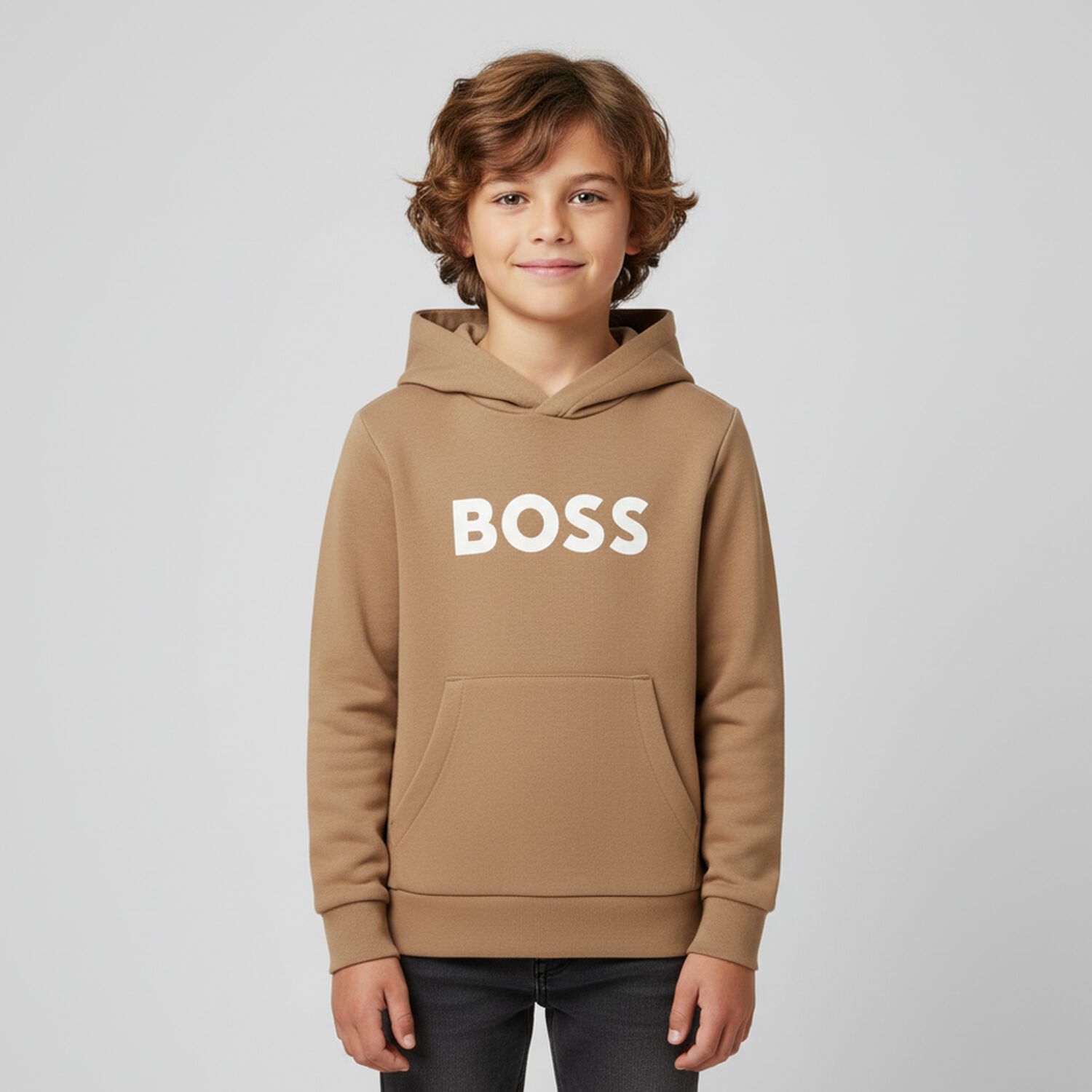 Boys Beige Logo Hooded Top, 2, hi-res image number null