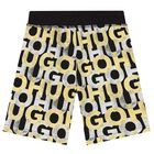 Boys Black Monogram Logo Shorts, 1, hi-res