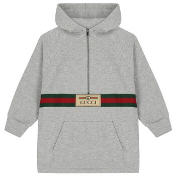 Grey Logo Web Striped Hooded Top