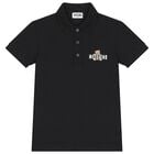 Boys Black Teddy Bear Logo Polo Shirt, 2, hi-res