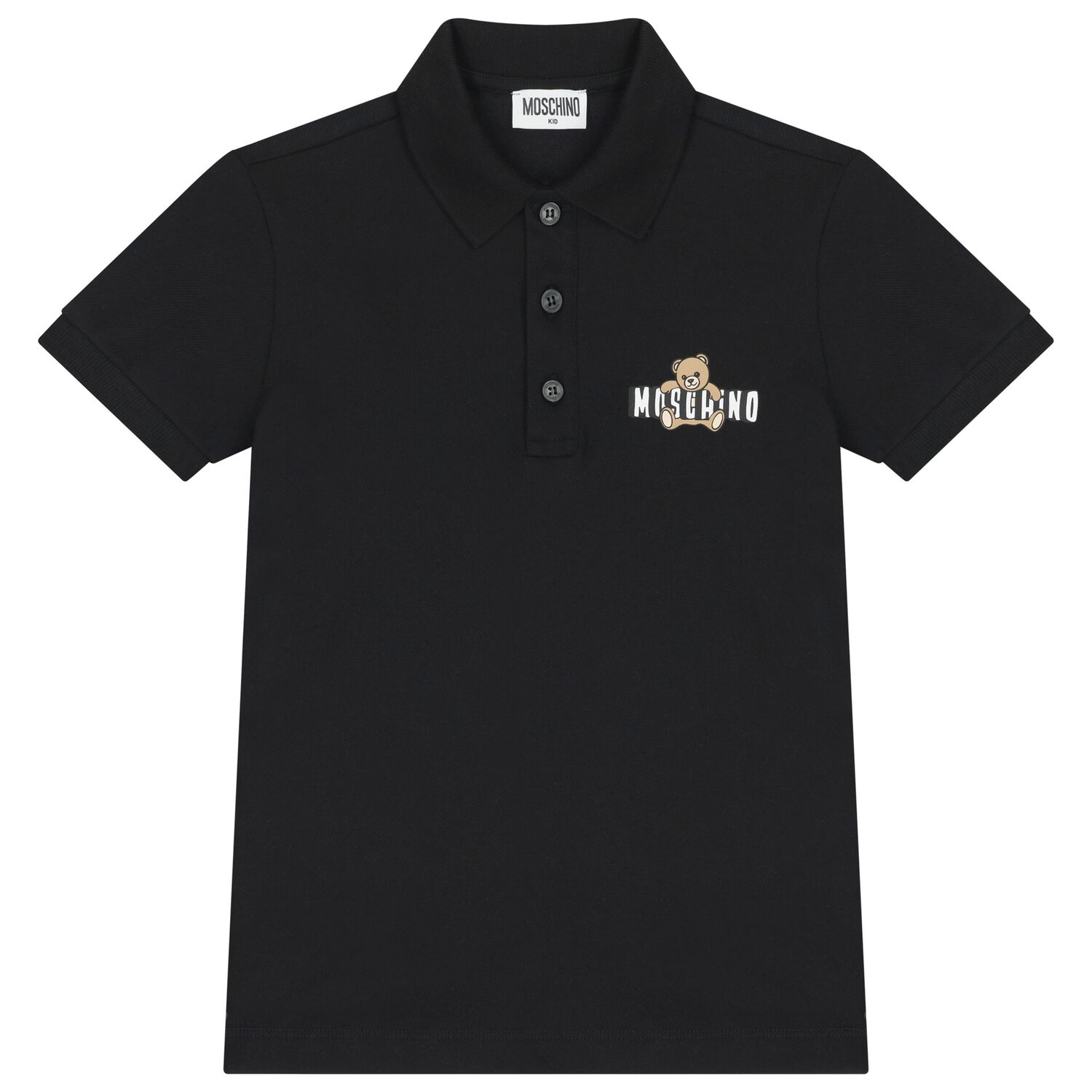 Boys Black Teddy Bear Logo Polo Shirt, 2, hi-res