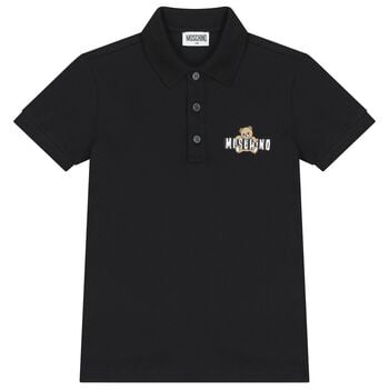Boys Black Teddy Bear Logo Polo Shirt