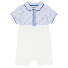 Baby Boys Blue & White Logo Romper, 2, hi-res