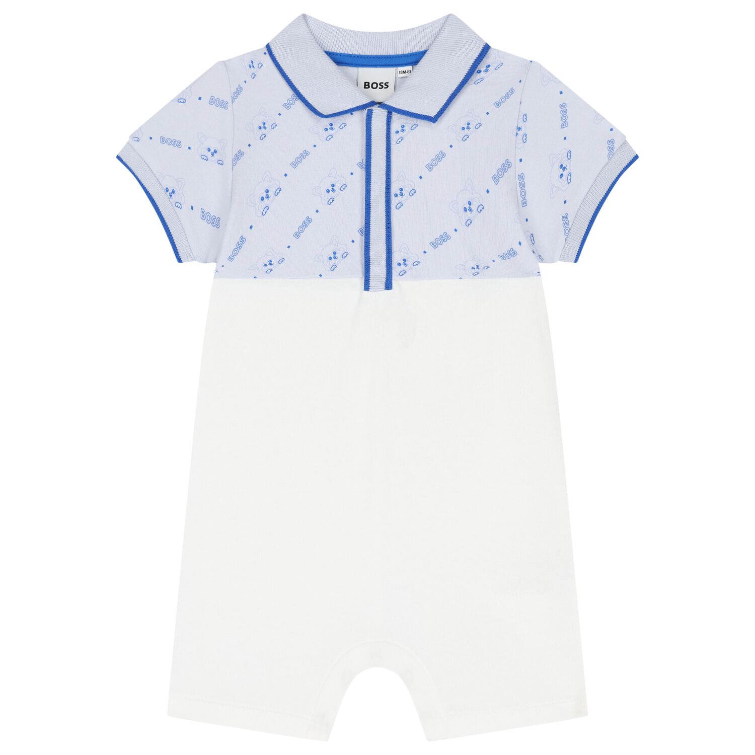 Baby Boys Blue & White Logo Romper, 2, hi-res