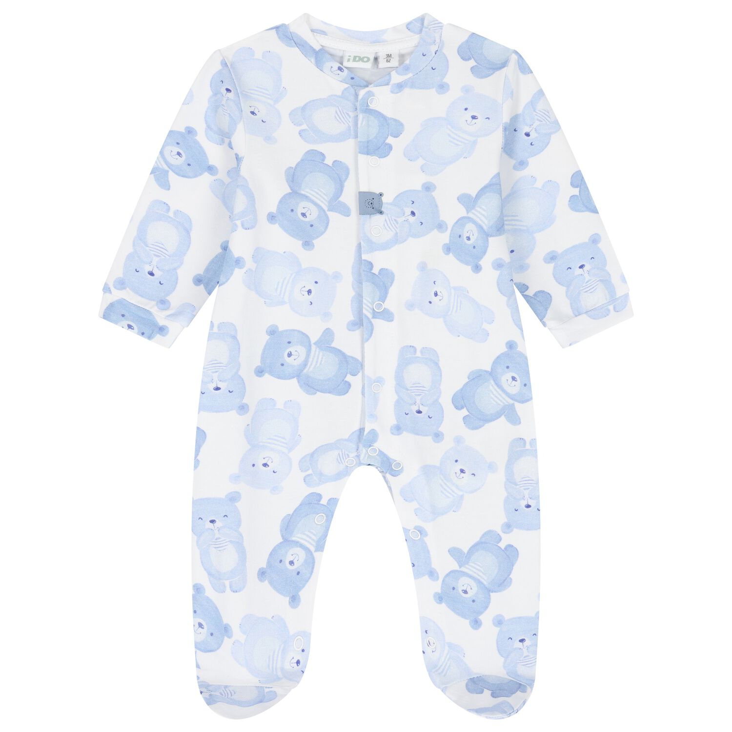 Baby Boys White & Blue Teddy Bear Babygrow, 1, hi-res