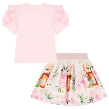 Girls Pink Teddy Bear Skirt Set