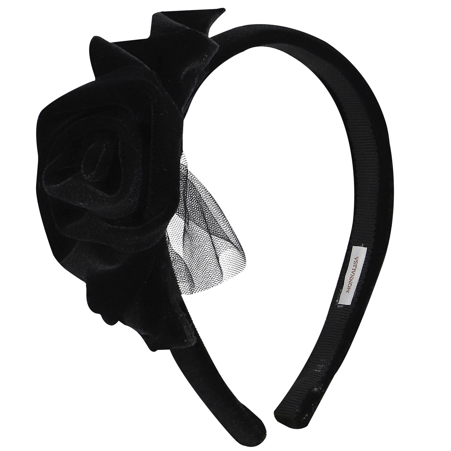 Girls Black Rose Headband, 1, hi-res