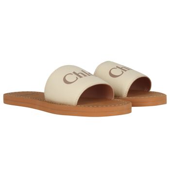 Girls Mini Me Ivory & Beige Logo Sliders