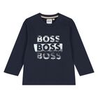 Younger Boys Navy Blue Long Sleeve Top, 2, hi-res