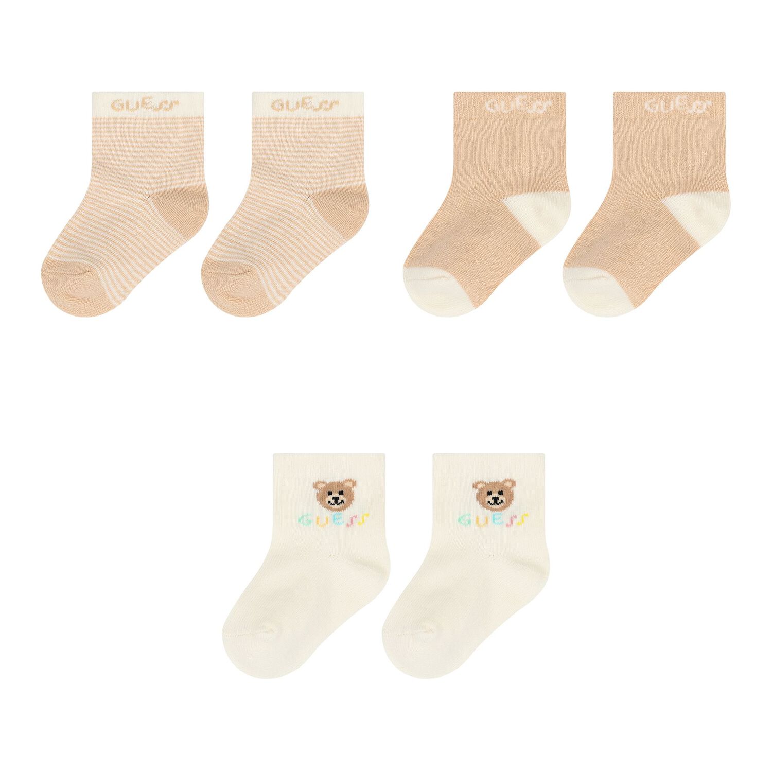 Beige & Ivory Logo Socks ( 3-Pack ), 1, hi-res
