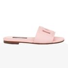 Girls Pink Leather Logo Sliders, 1, hi-res