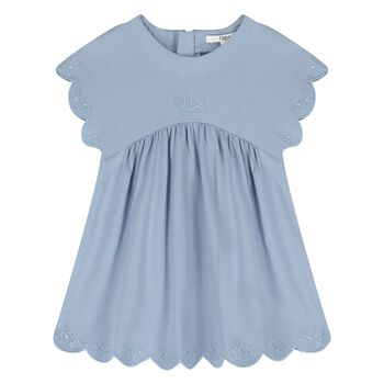Younger Girls Blue Logo Scalloped Dress