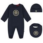 Navy Blue & Gold Logo Babygrow Gift Set, 1, hi-res