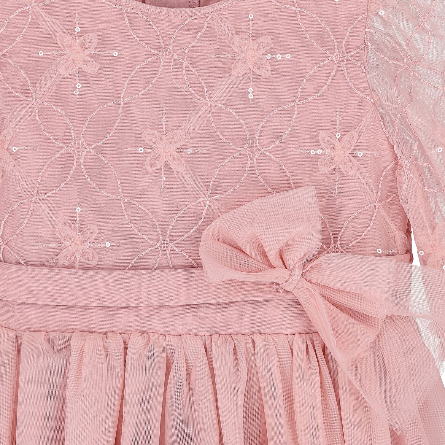 Girls Pink Petal Embroidered Tulle Dress, 1, hi-res