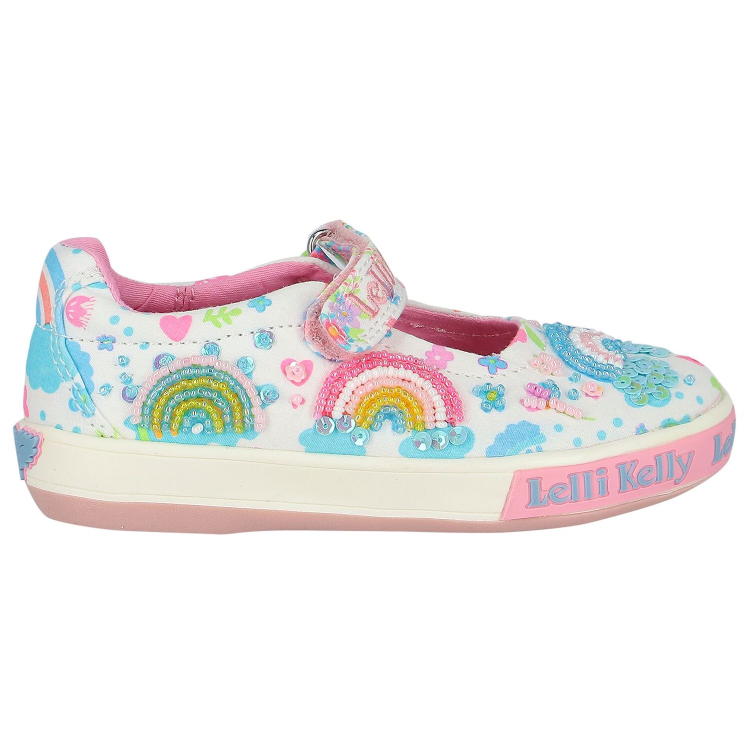 Girls Ivory & Pink Logo Shoes, 1, hi-res