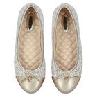 Girls Ivory & Gold Logo Ballerina Shoes, 1, hi-res