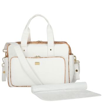 White & Beige Geo Map Baby Changing Bag