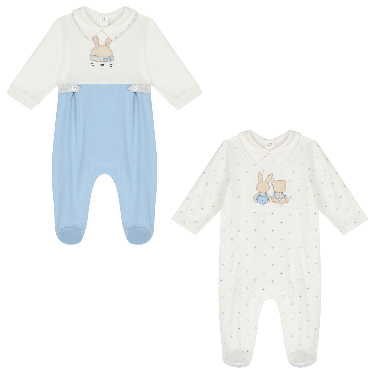 Baby Boys White & Blue Babygrows ( 2-Pack ), 1, hi-res