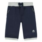 Younger Boys Navy Blue & Grey Logo Jersey Shorts, 3, hi-res