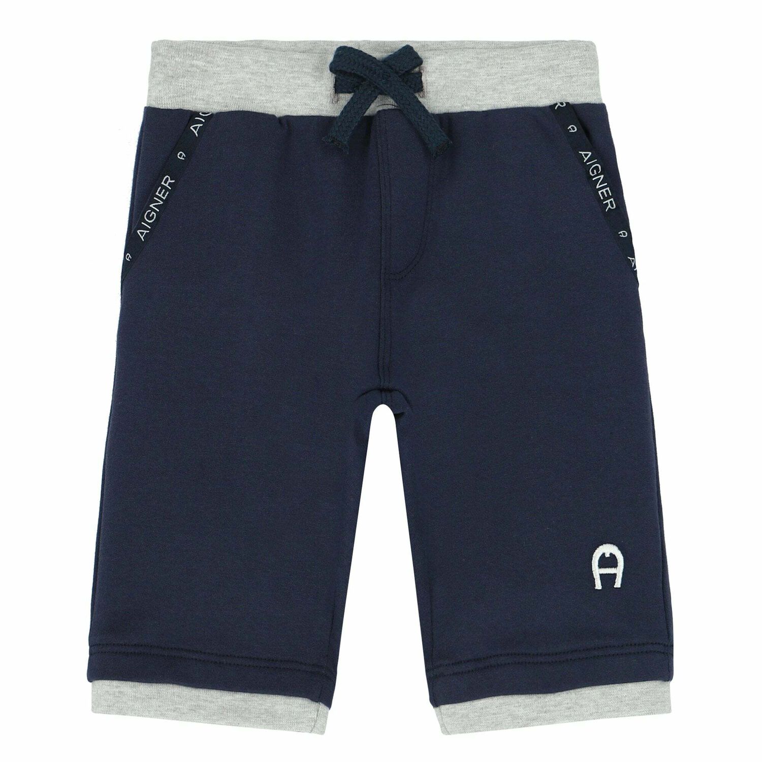 Younger Boys Navy Blue & Grey Logo Jersey Shorts, 3, hi-res