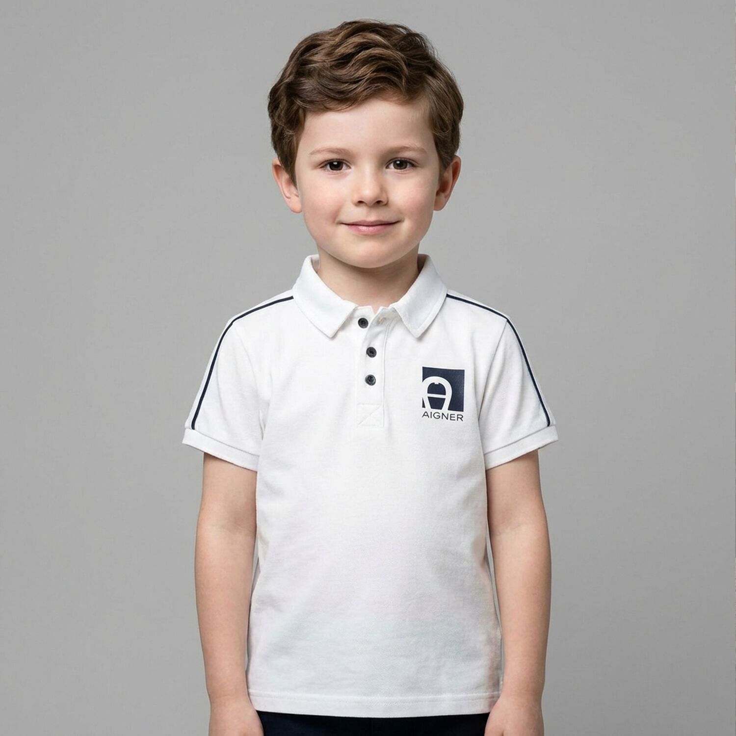 Boys White Logo Polo Shirt, 1, hi-res
