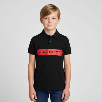 Boys Black Cotton Logo Polo Shirt