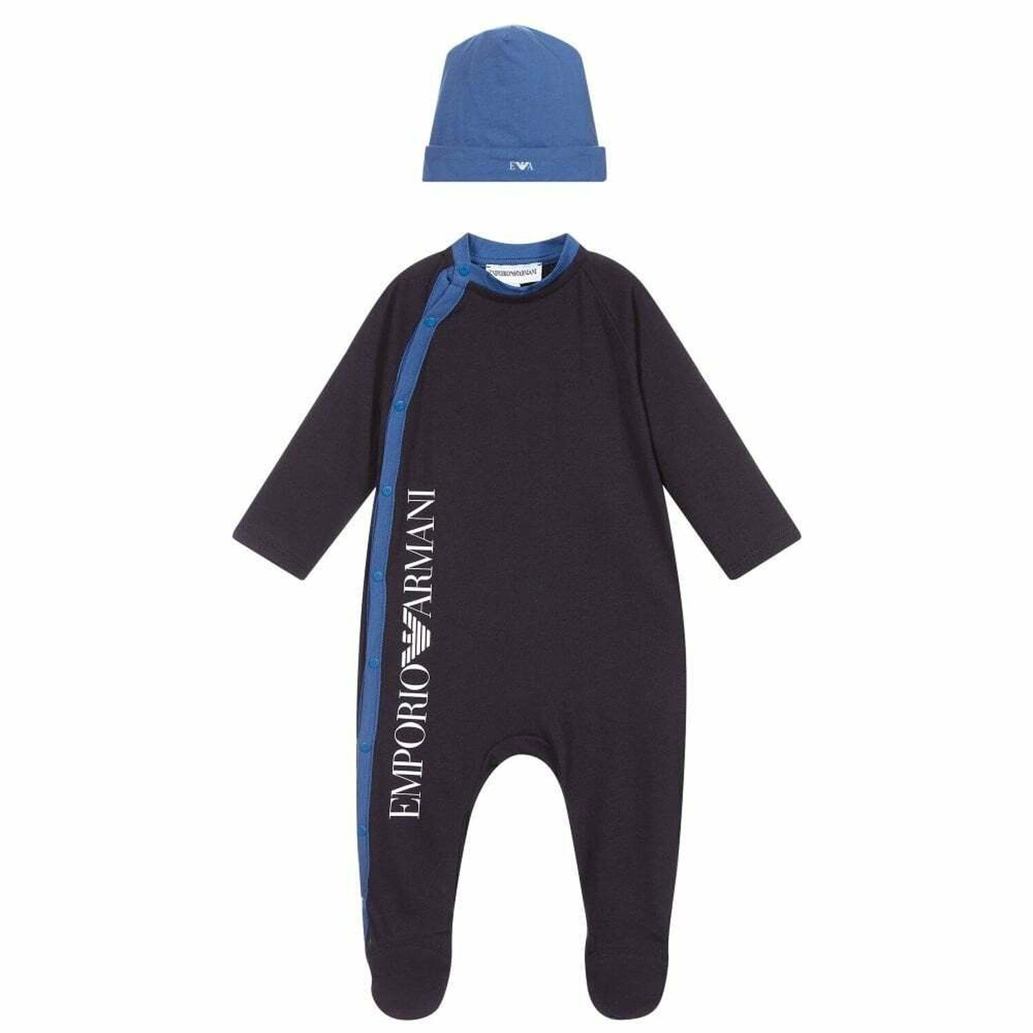 Baby Boys Black & Blue Babygrow & Hat Set, 2, hi-res
