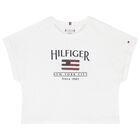 Girls White Cotton Sequin Flag T-Shirt, 2, hi-res