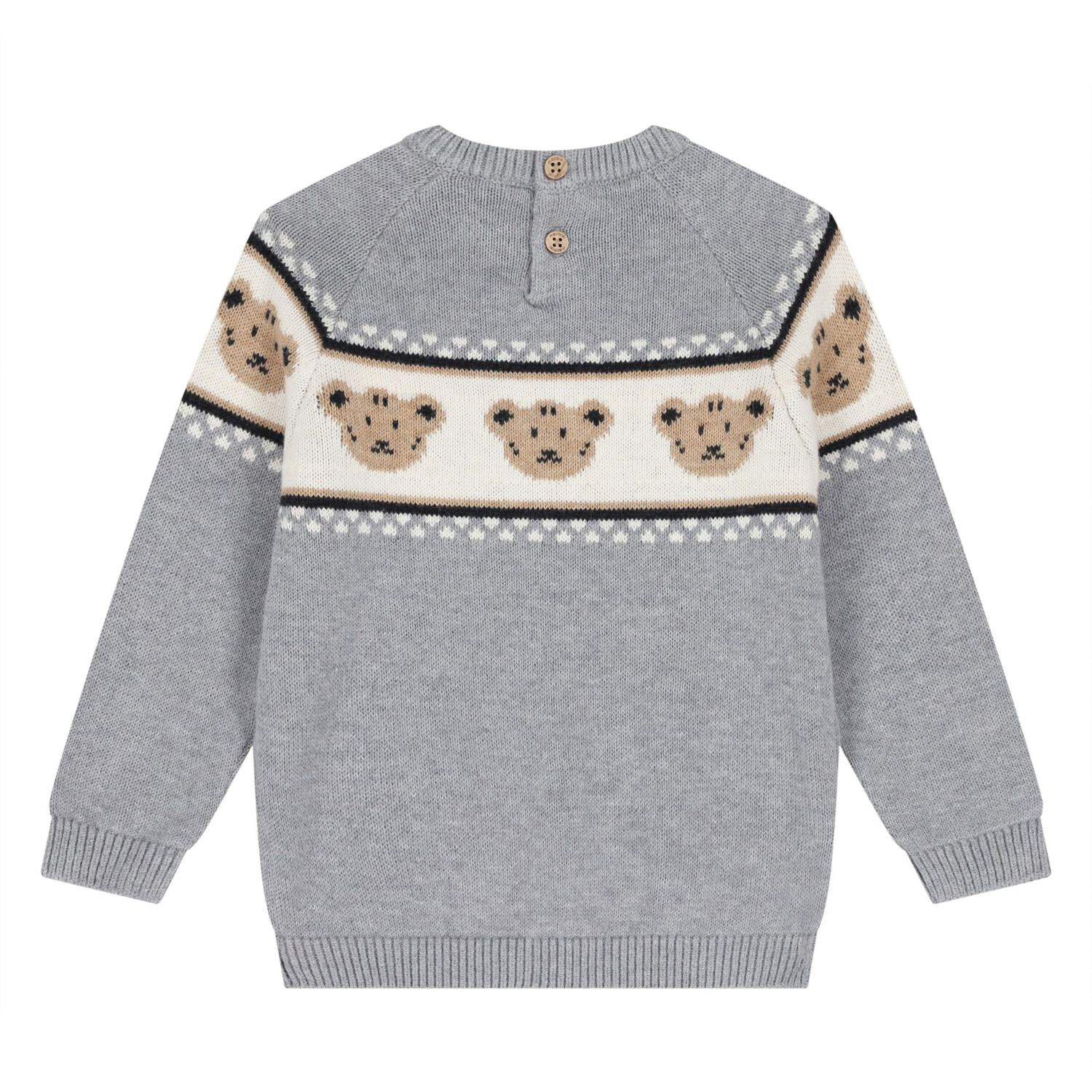 Younger Boys Grey Teddy Bear Knitted Jumper, 1, hi-res