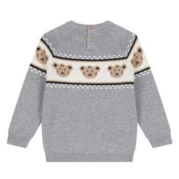 Younger Boys Grey Teddy Bear Knitted Jumper