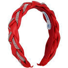 Girls Red Plaited Diamante Headband, 1, hi-res