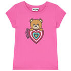 Girls Pink Teddy Logo T-Shirt, 1, hi-res