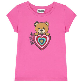 Girls Pink Teddy Logo T-Shirt