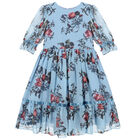 Girls Blue Floral Chiffon Dress, 1, hi-res