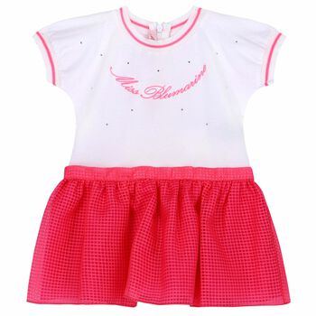 Girls White & Pink Logo Dress