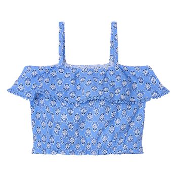 Girls Blue Ruffled Flower Printed Top