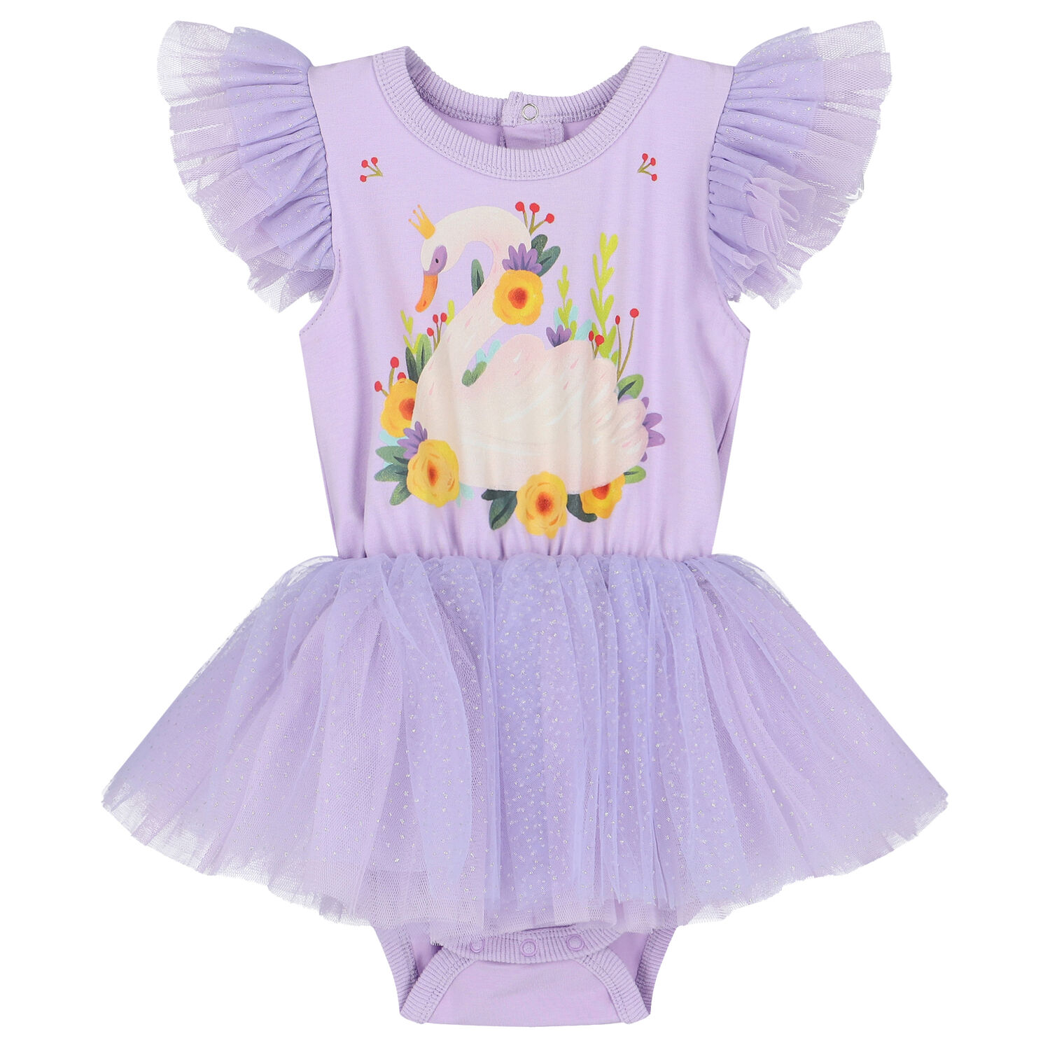 Baby Girls Purple Swan Tulle Bodysuit Dress, 1, hi-res image number null