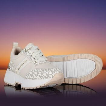 Girls Ivory & Gold Logo Trainers